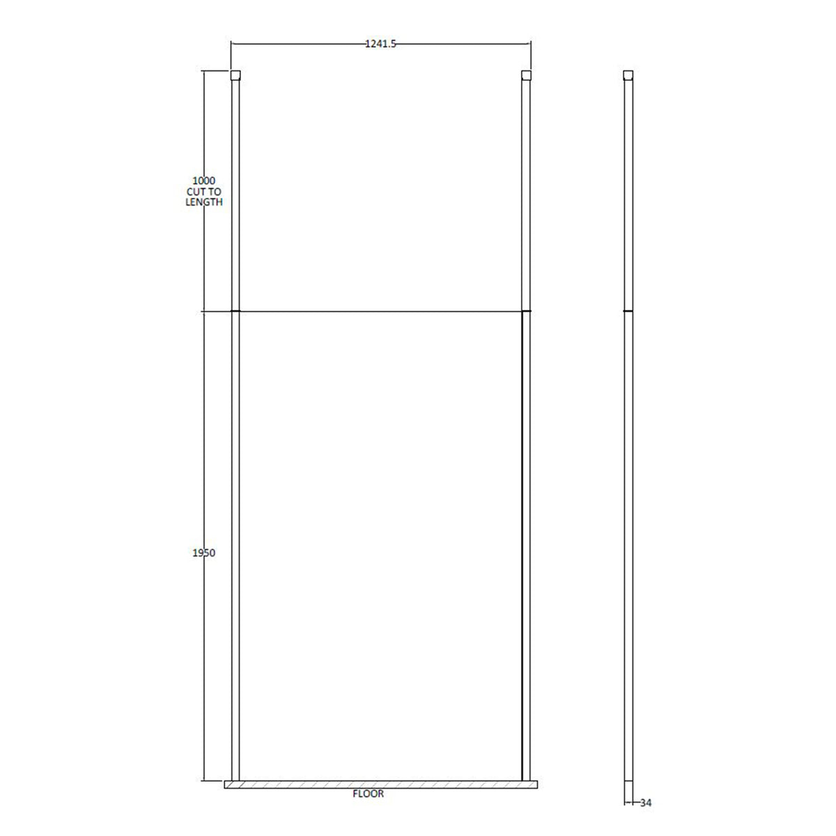 Fairford 1200mm 8mm Wetroom Screen, 2 Ceiling Posts, 1950mm
