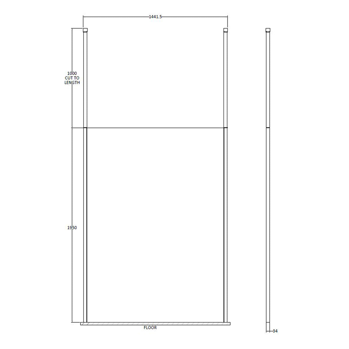 Fairford 1400mm 8mm Wetroom Screen, 2 Ceiling Posts, 1950mm