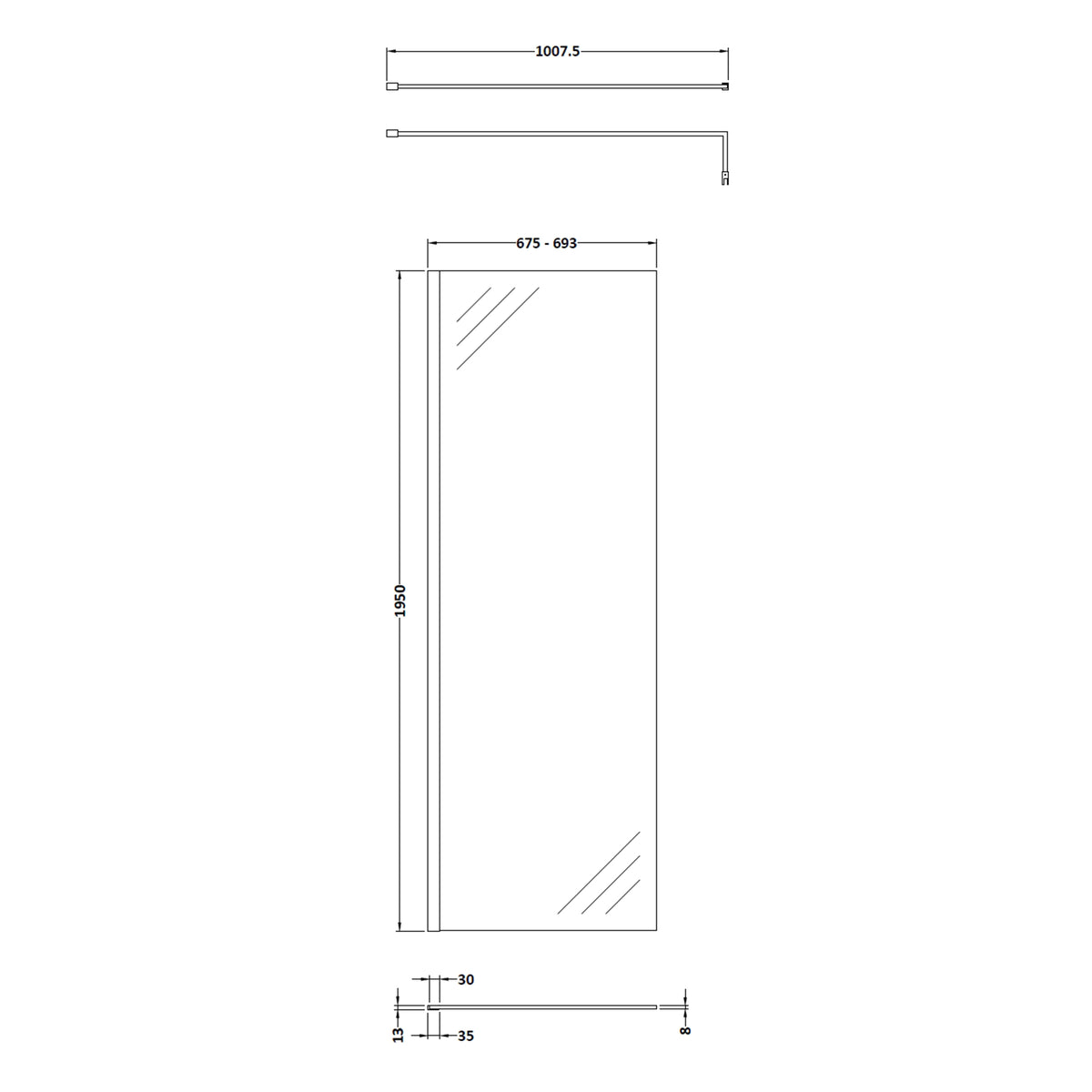 Fairford 700mm 8mm Matt Black Framed Wetroom Screen