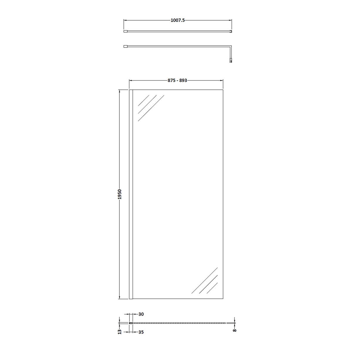 Fairford 900mm 8mm Matt Black Framed Wetroom Screen