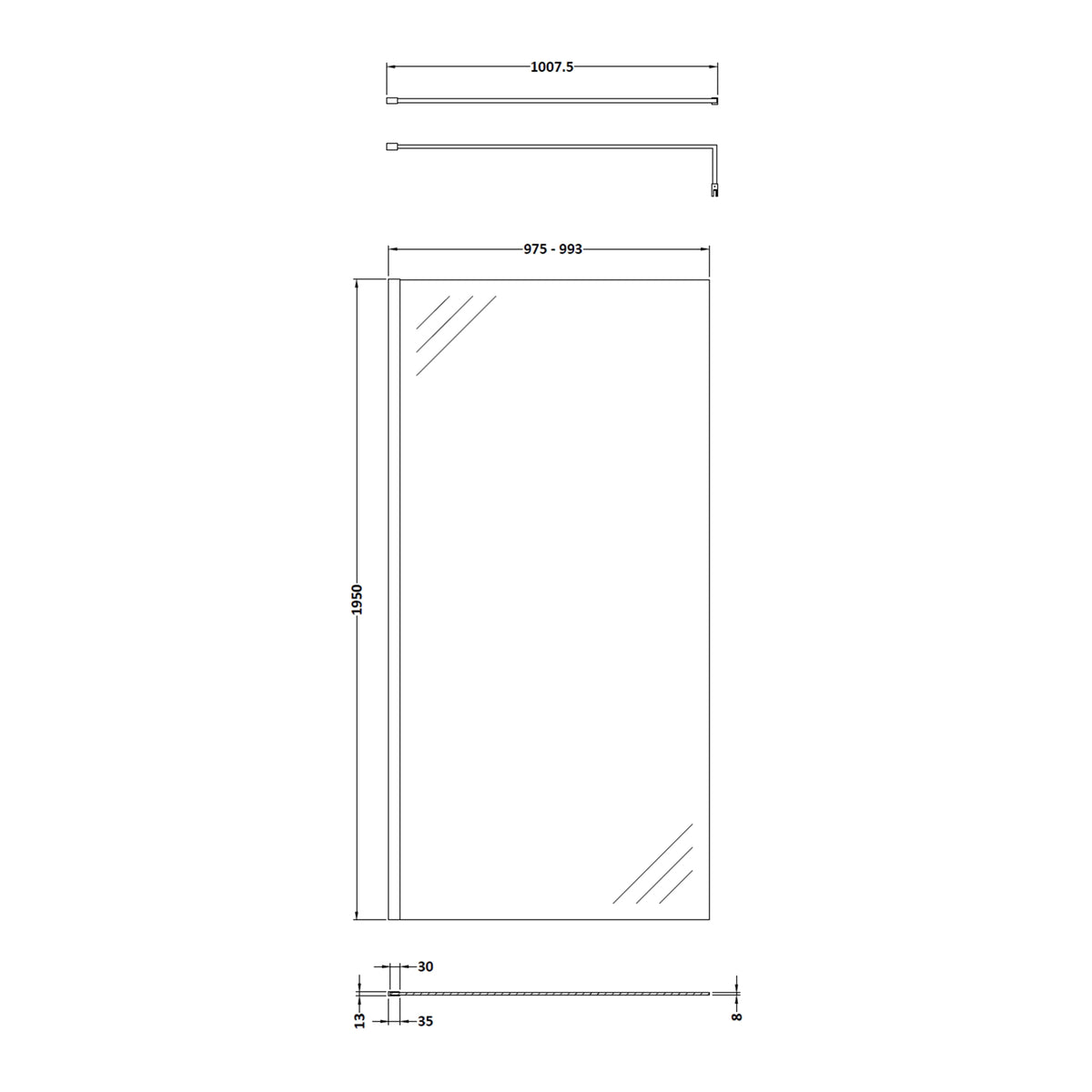 Fairford 1000mm 8mm Matt Black Framed Wetroom Screen