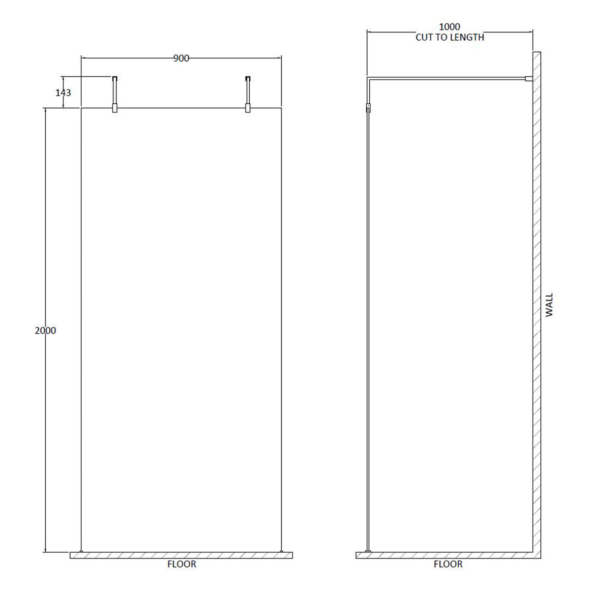 Fairford 1000mm 8mm Matt Black Framed Wetroom Screen, 2 Support Arms