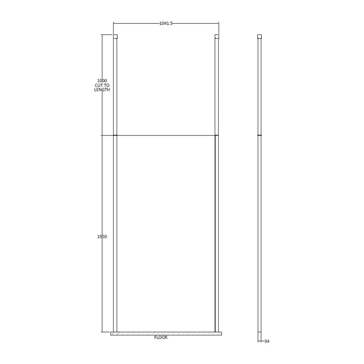 Fairford 1000mm 8mm Matt Black Framed Wetroom Screen, 2 Ceiling Posts