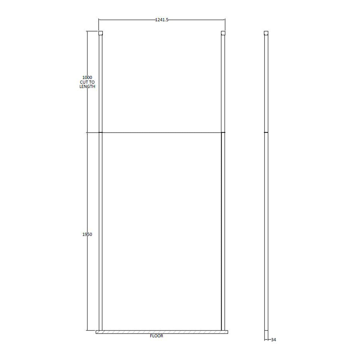 Fairford 1200mm 8mm Matt Black Framed Wetroom Screen, 2 Ceiling Posts