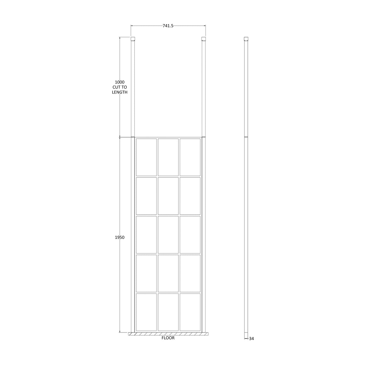 Fairford 700mm 8mm Matt Black Crittall Wetroom Screen, 2 Ceiling Posts