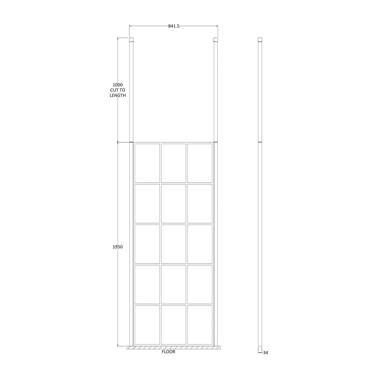 Fairford 800mm 8mm Matt Black Crittall Wetroom Screen, 2 Ceiling Posts
