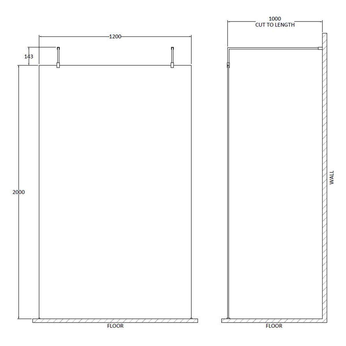 Fairford 1200mm 8mm Brushed Brass Wetroom Screen, 2 Support Arms