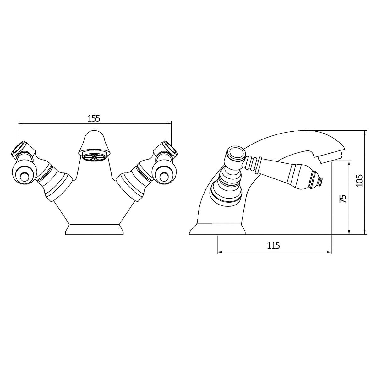 Fairford Cambridge Quarter Turn Basin Mixer with Push Button