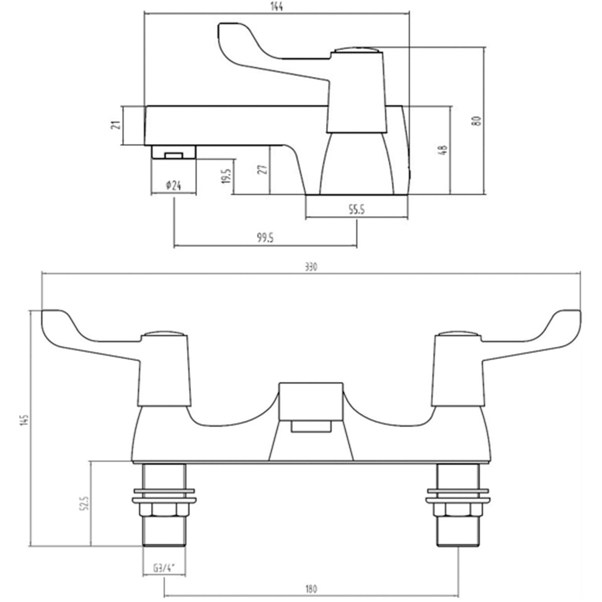 Fairford Quarter Turn Lever Taps Bath Filler