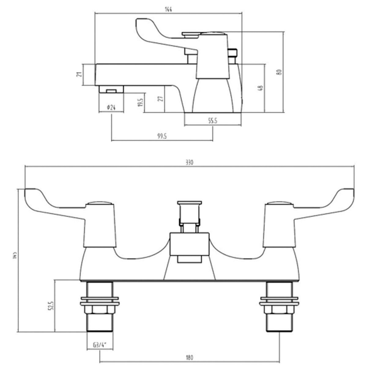 Fairford Quarter Turn Bath Shower Mixer