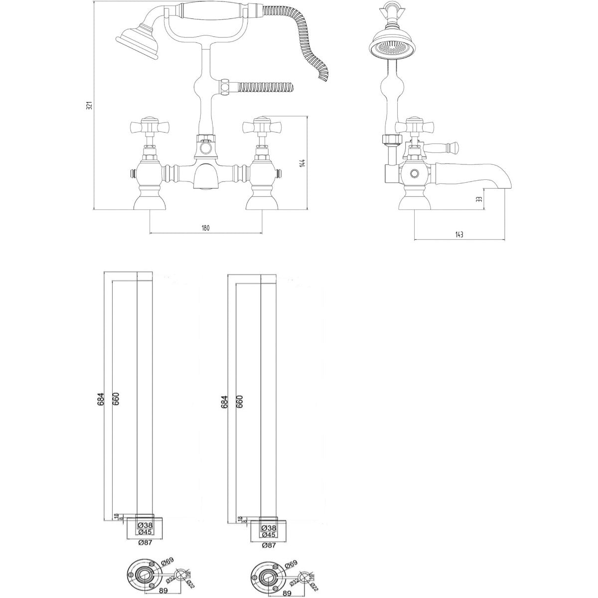 Fairford Harrow Freestanding Bath Shower Mixer