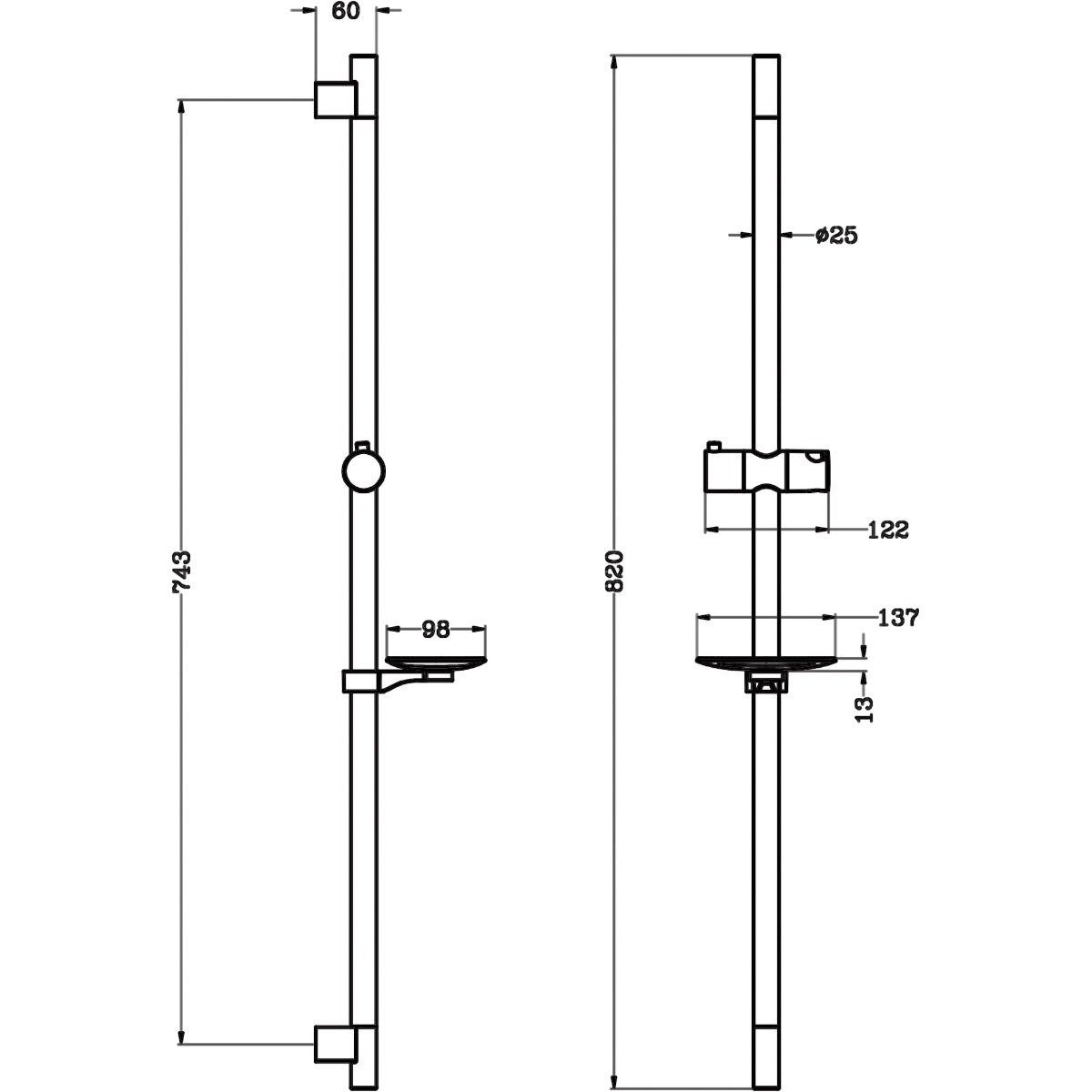 Fairford Doccia 4 Pro Round Slide Rail Kit, Chrome