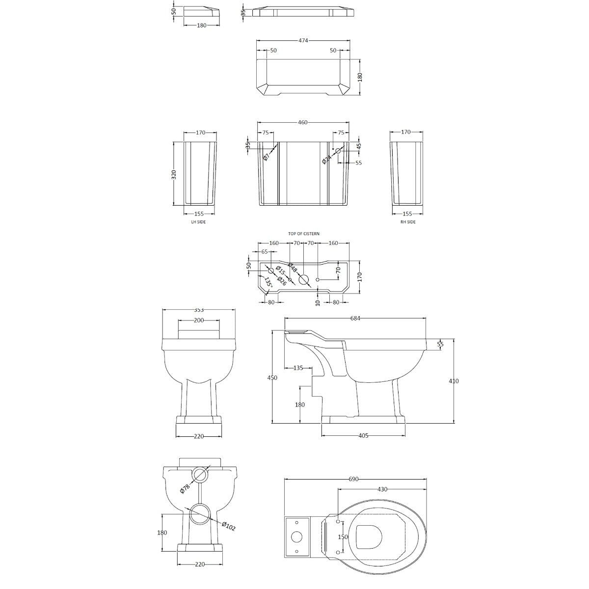 Fairford Hexam Close Coupled Toilet, excludes Seat
