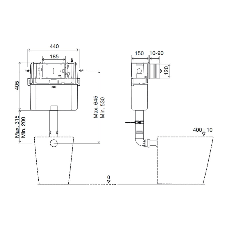 Fairford Full Height Concealed Cistern, Front Flush