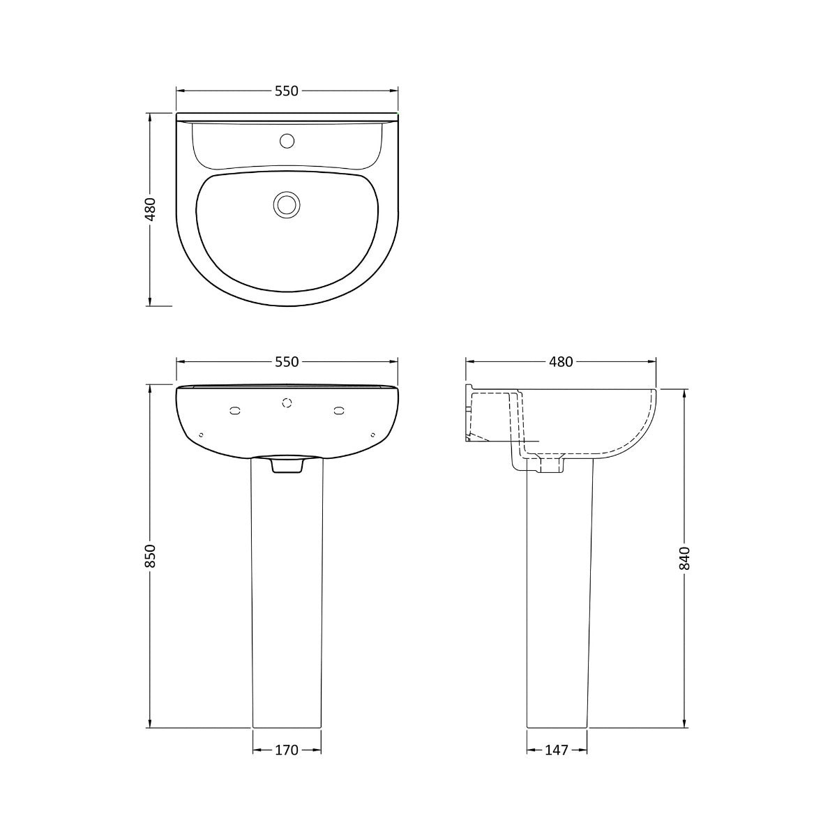 Fairford Duro 550mm 1TH Basin and Pedestal