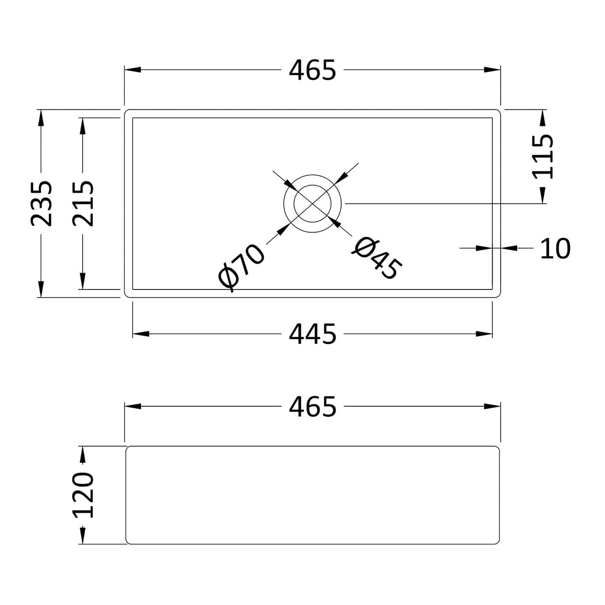Fairford Finesse 0TH, 465 x 235 x 120mm Rectangular Vessel