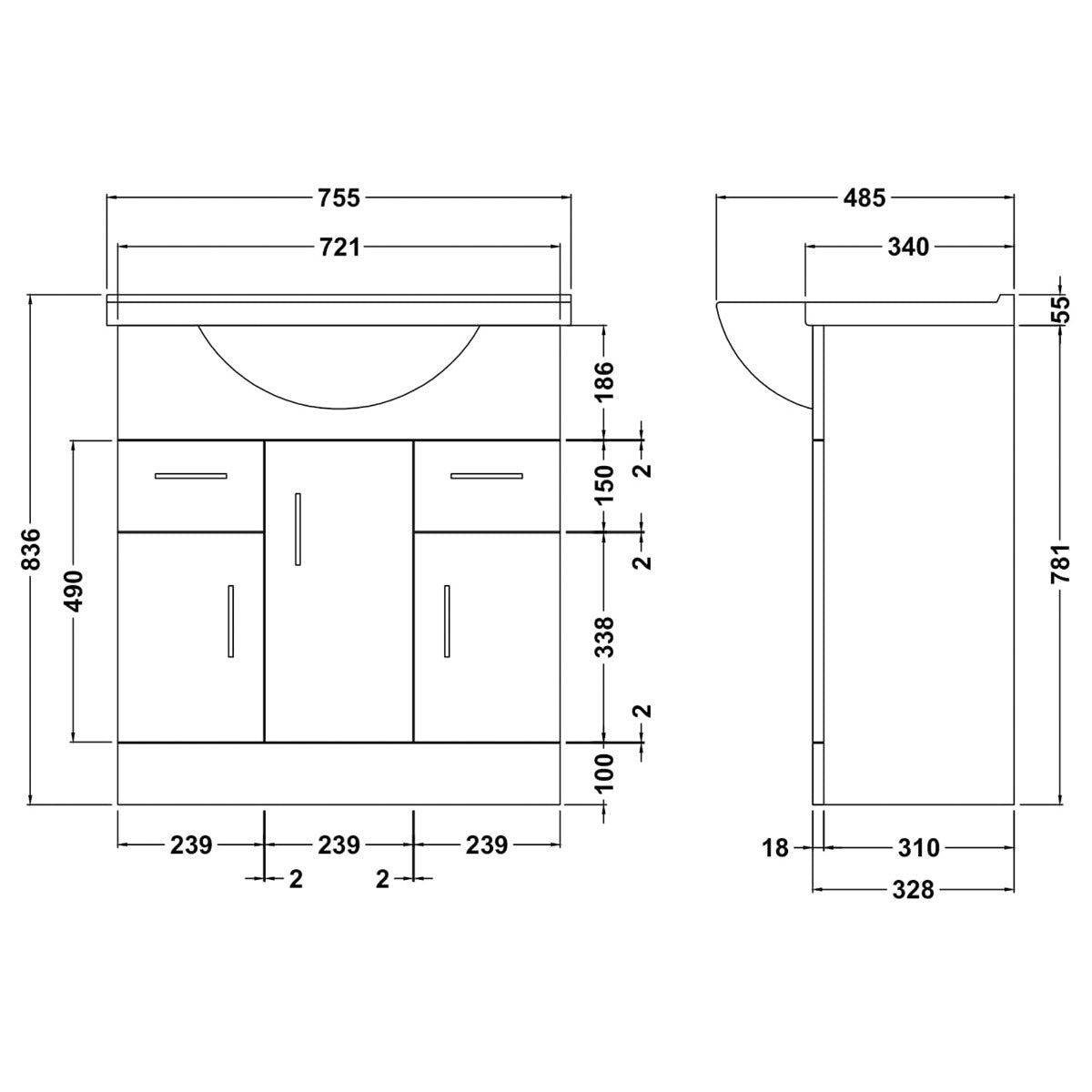 Fairford Opto 750mm Gloss White Vanity Unit