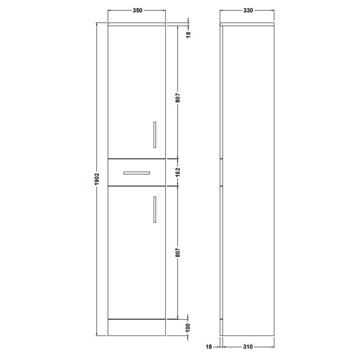 Fairford Opto 350mm x 1900mm Gloss White Cupboard (330mm deep)
