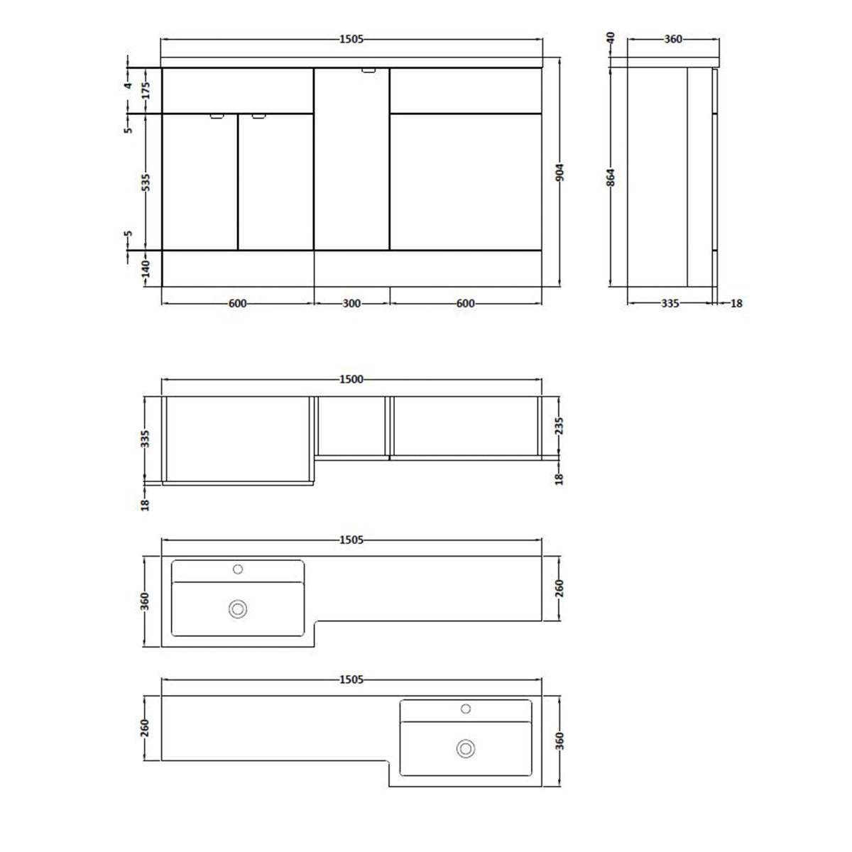 Fairford 1500mm Gloss White Right Hand Pack