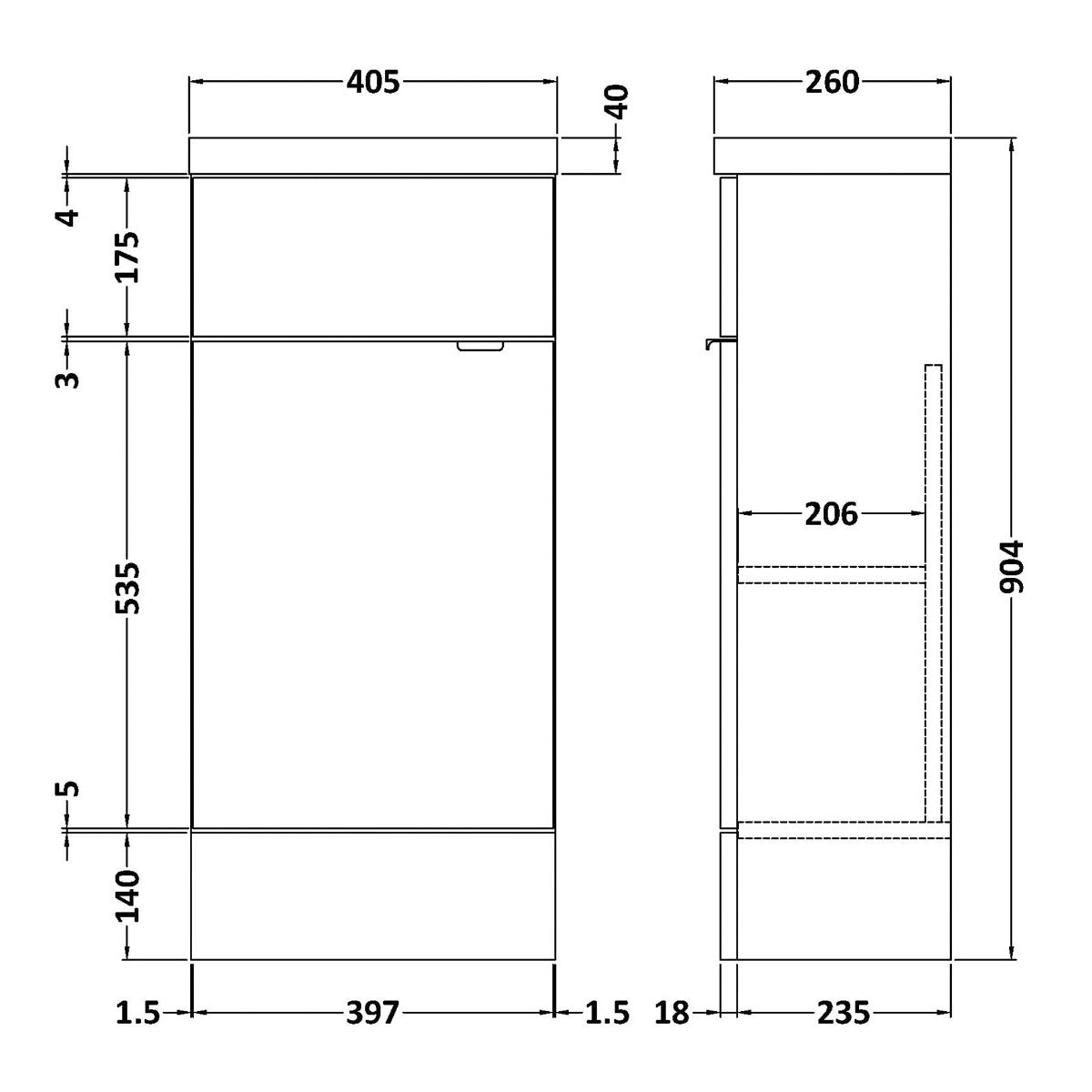 Fairford Union 400mm Slimline Gloss White Vanity Unit