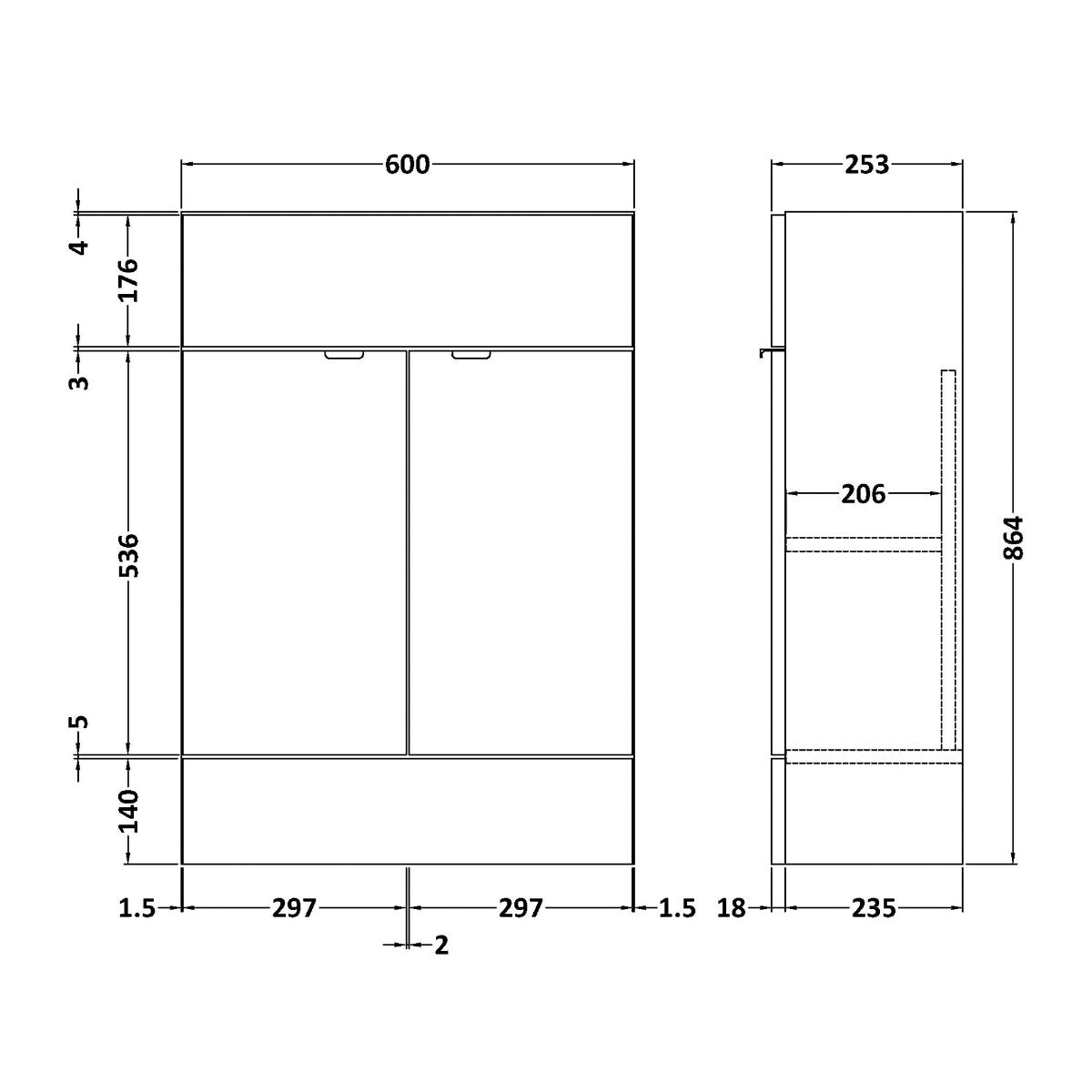 Fairford Union 600mm Slimline White Vanity Unit