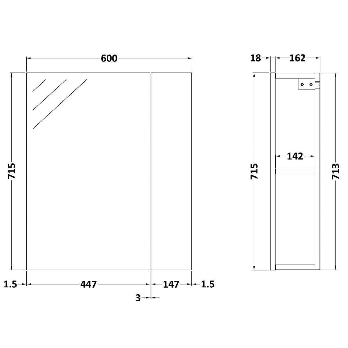 Fairford Union 600mm Slimline Driftwood Single Door Mirror Unit