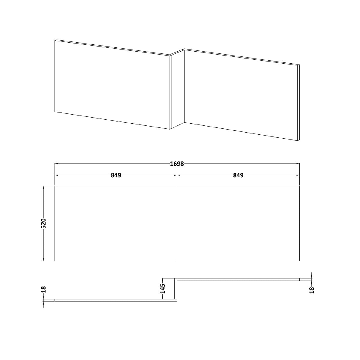 Fairford Gloss Grey 1700mm L Shaped Bath Panel