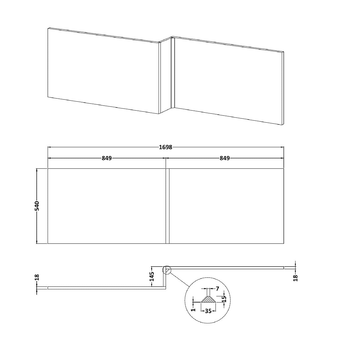Fairford Hacienda Black 1700mm L Shaped Bath Panel