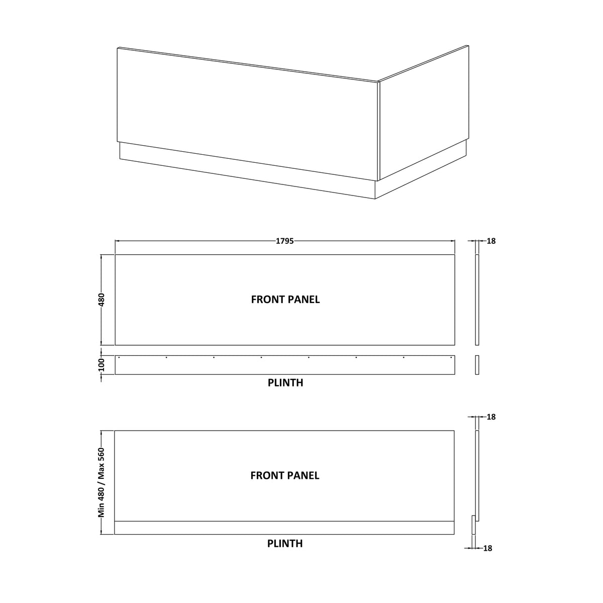 Fairford White Straight Side Panel with Plinth, 1800mm