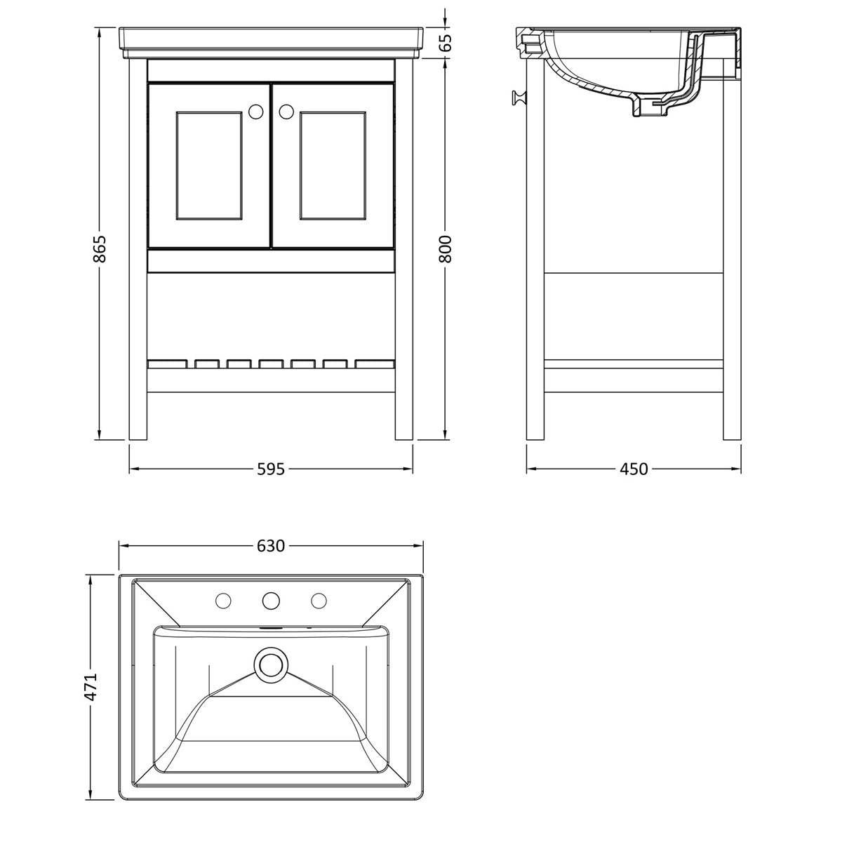 Fairford Juliette 600mm Fern Green 3 Tap Hole Floorstanding Vanity Unit