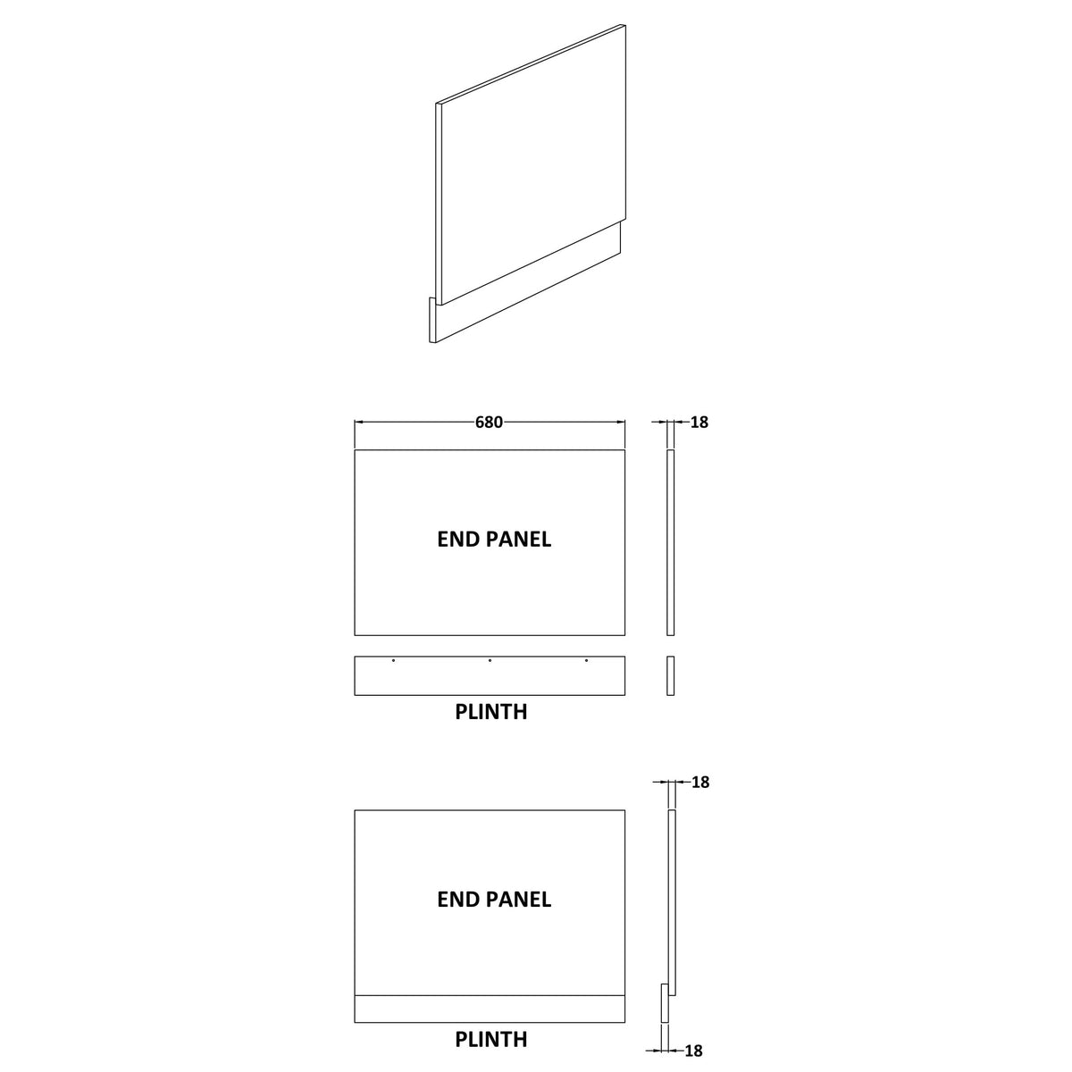 Fairford White End Panel with Plinth, 700mm