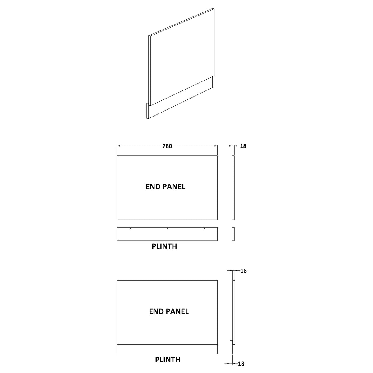 Fairford White End Panel with Plinth, 800mm
