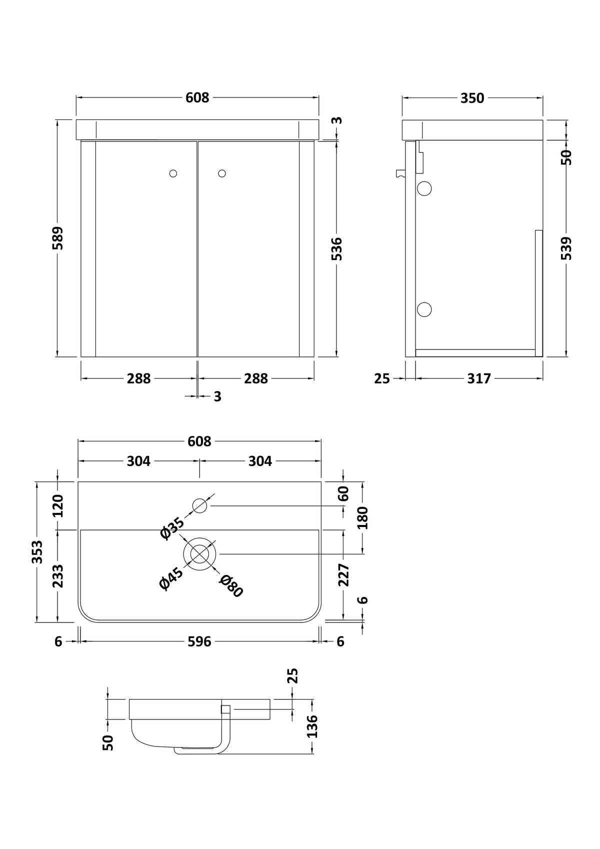 Fairford Crayo 600mm Gloss White Wall Hung Vanity Unit