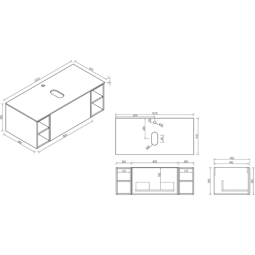 Fairford Sophia Midnight Shadow 1000mm Wall Hung Vanity Unit with Double Storage and Worktop