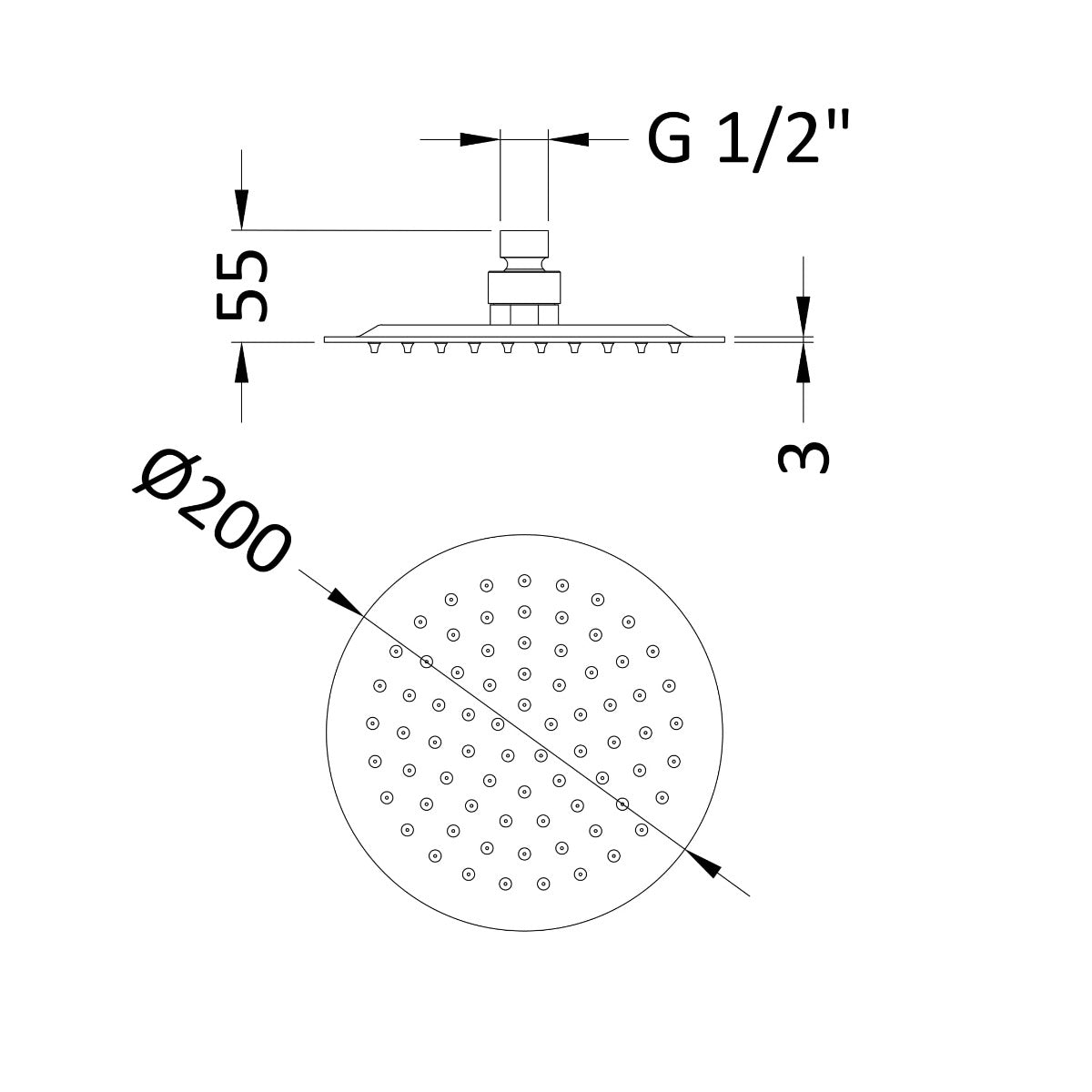 Fairford Element 10 200 x 200mm Brushed Gun Metal Rain Shower Head