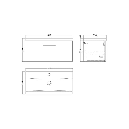Fairford Aspri 800mm Gloss White 1-Drawer Wall Hung Vanity