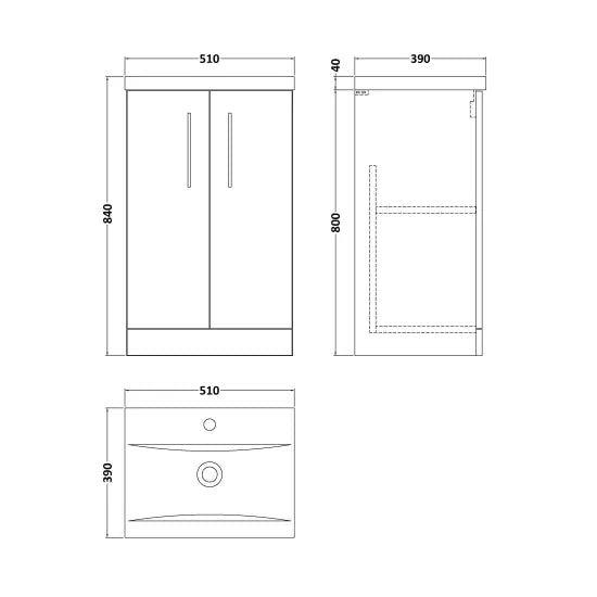 Fairford Aspri Satin Grey 500mm 2 Door Floorstanding Vanity Unit