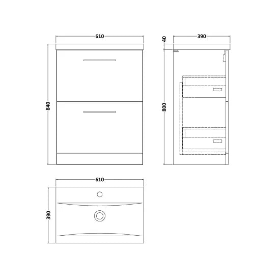 Fairford Aspri 600mm Solace Oak 2-Drawer Floorstanding Vanity Unit