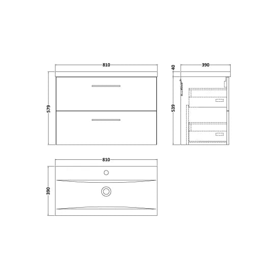 Fairford Aspri 800mm Midnight Blue 2-Drawer Wall Hung Vanity Unit