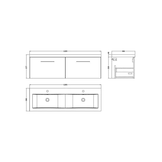 Fairford Aspri Bleached Oak 1200mm 2 Drawer Wall Hung Vanity Unit