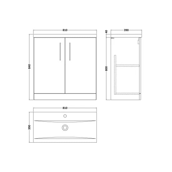 Fairford Aspri Grey Woodgrain 800mm 2 Door Floorstanding Vanity Unit