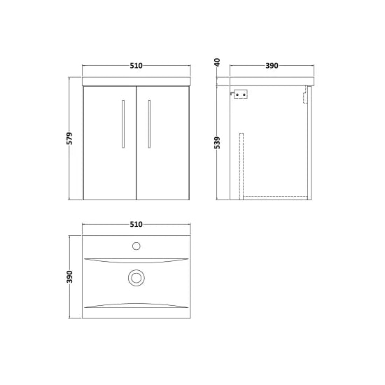 Fairford Aspri 500mm Anthracite 2-Door Wall Hung Vanity Unit