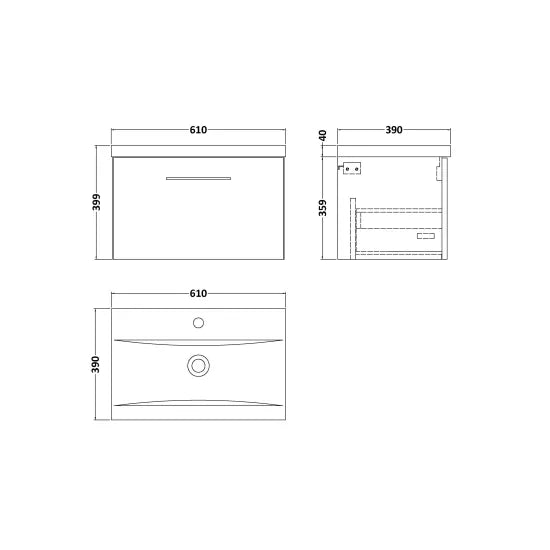 Fairford Aspri 600mm Anthracite Wall Hung Vanity Unit, 40mm Basin