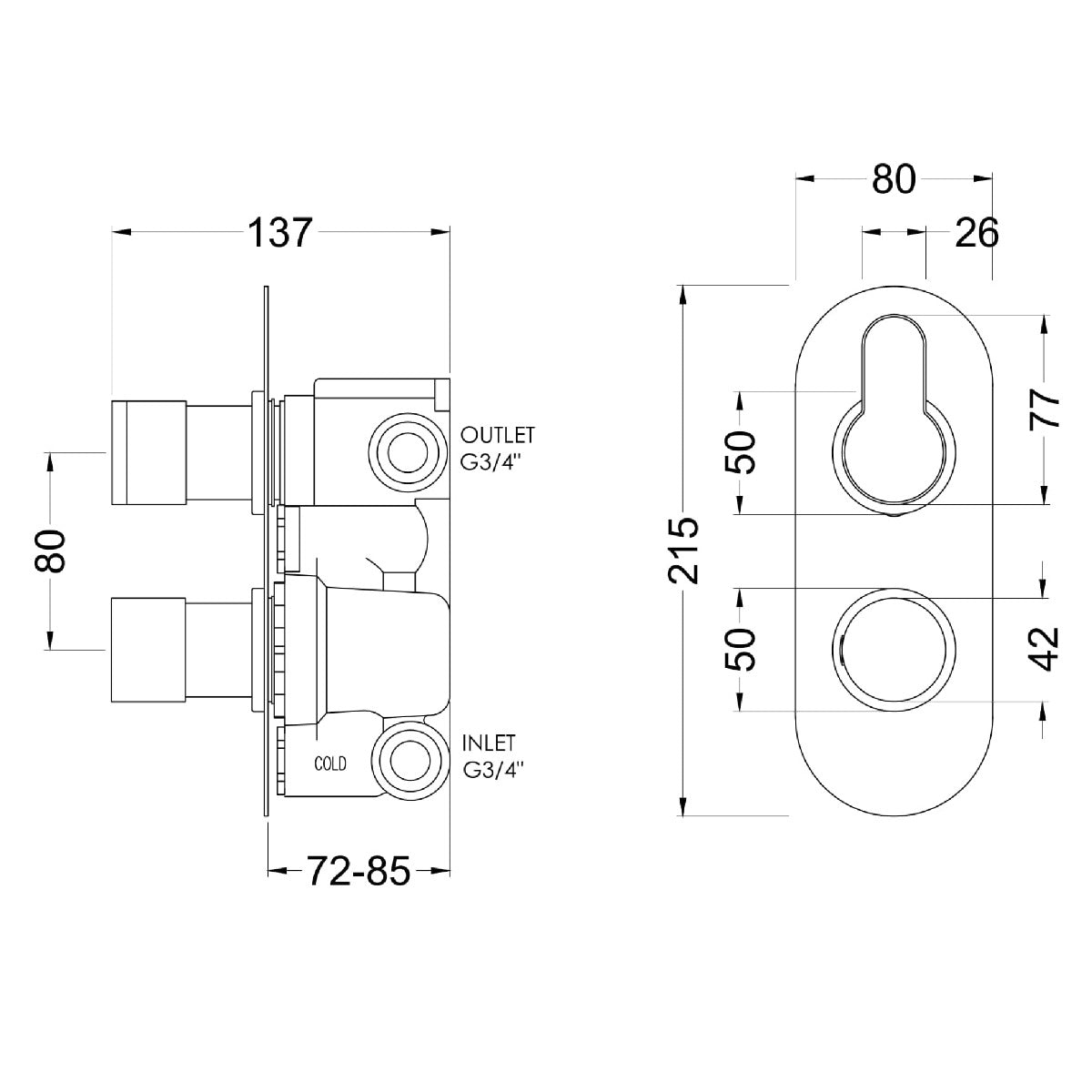 Fairford Element 10 Brushed Gun Metal Round Concealed Twin Shower Valve with Diverter, 2 Outlet