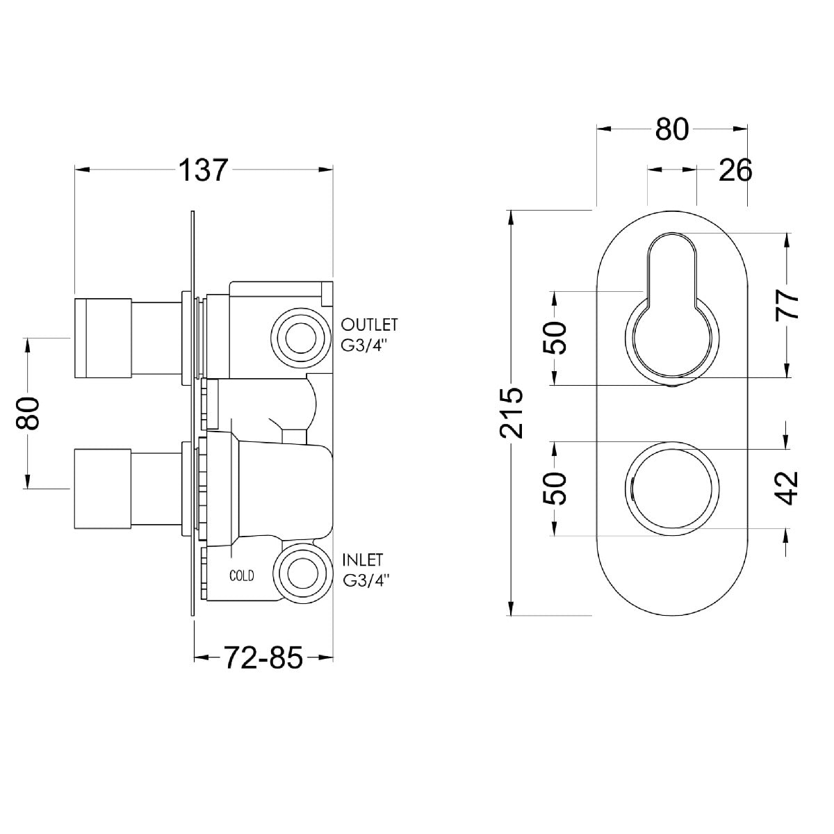 Fairford Element 10 Brushed Brass Round Concealed Twin Shower Valve with Diverter, 2 Outlet