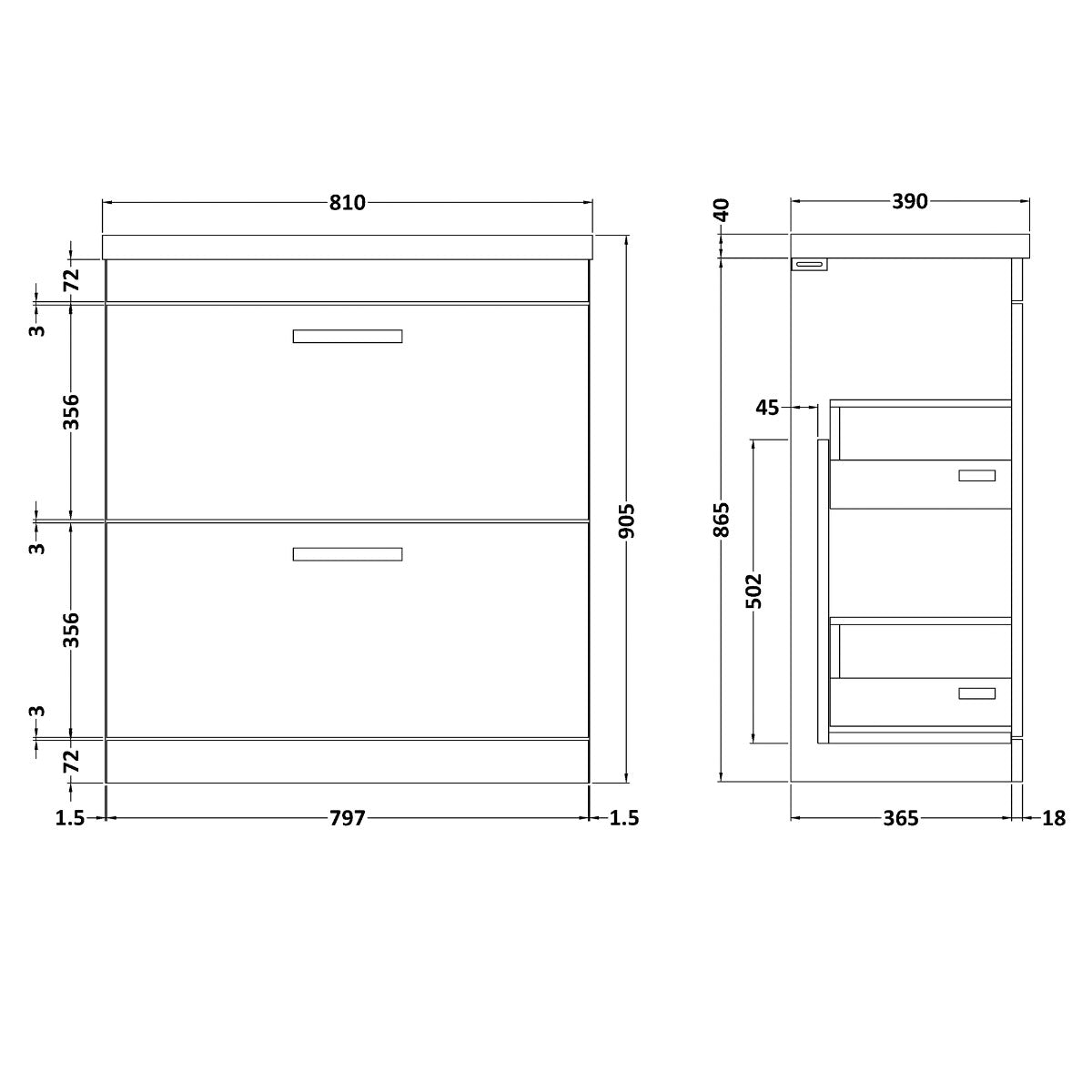 Fairford Carnation 800mm Gloss Grey Floor Standing 2 Drawer Vanity Unit, with Basin