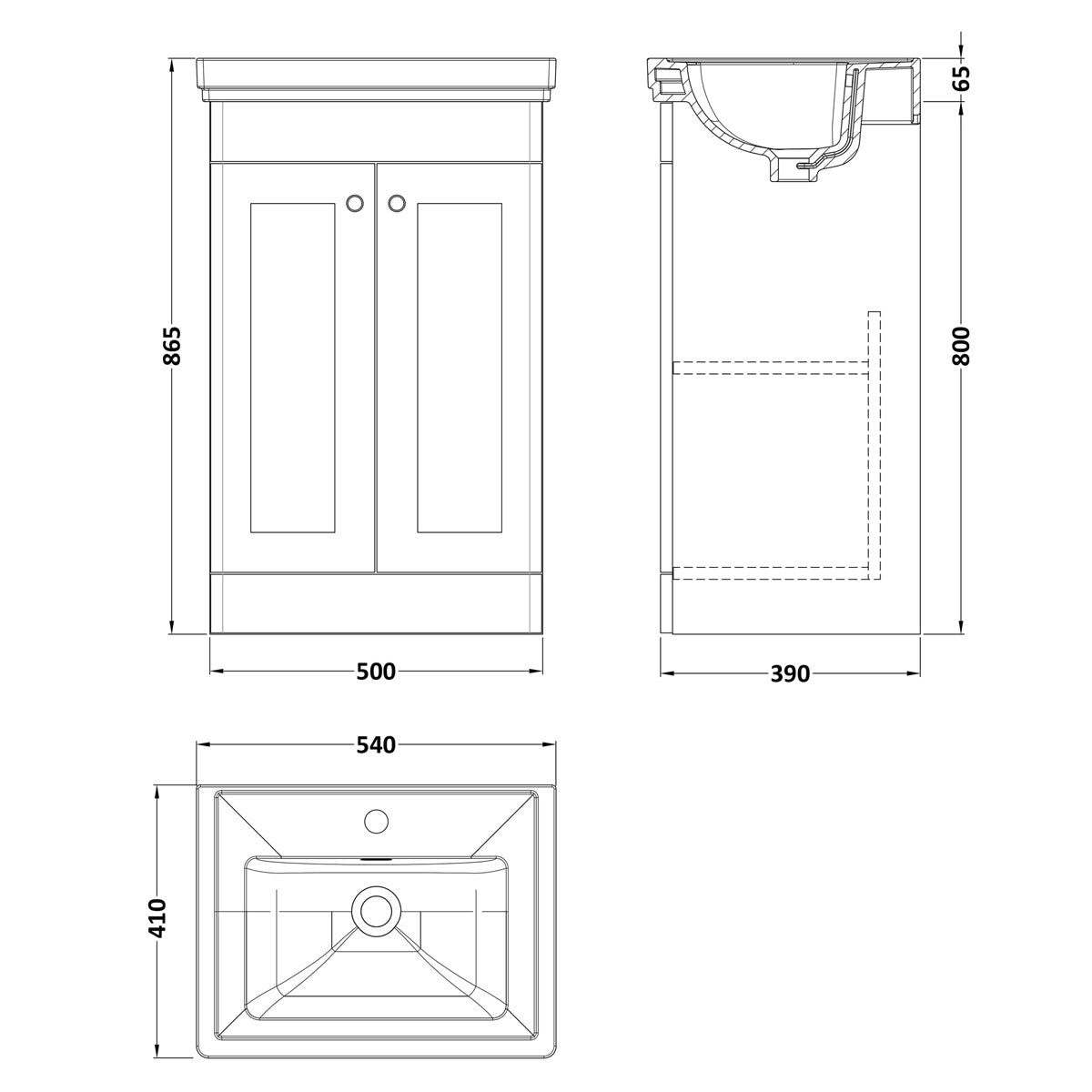 Fairford Laurel 500mm Floor Standing Satin White Vanity Unit - 1 Tap Hole