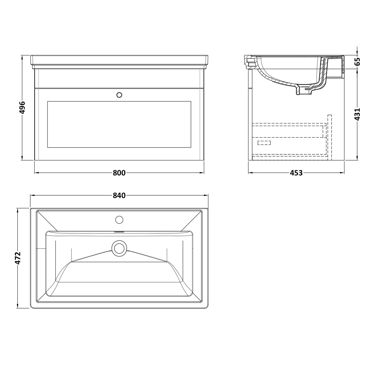 Fairford Laurel 800mm Wall Hung Satin Grey Vanity Unit - 1 Tap Hole