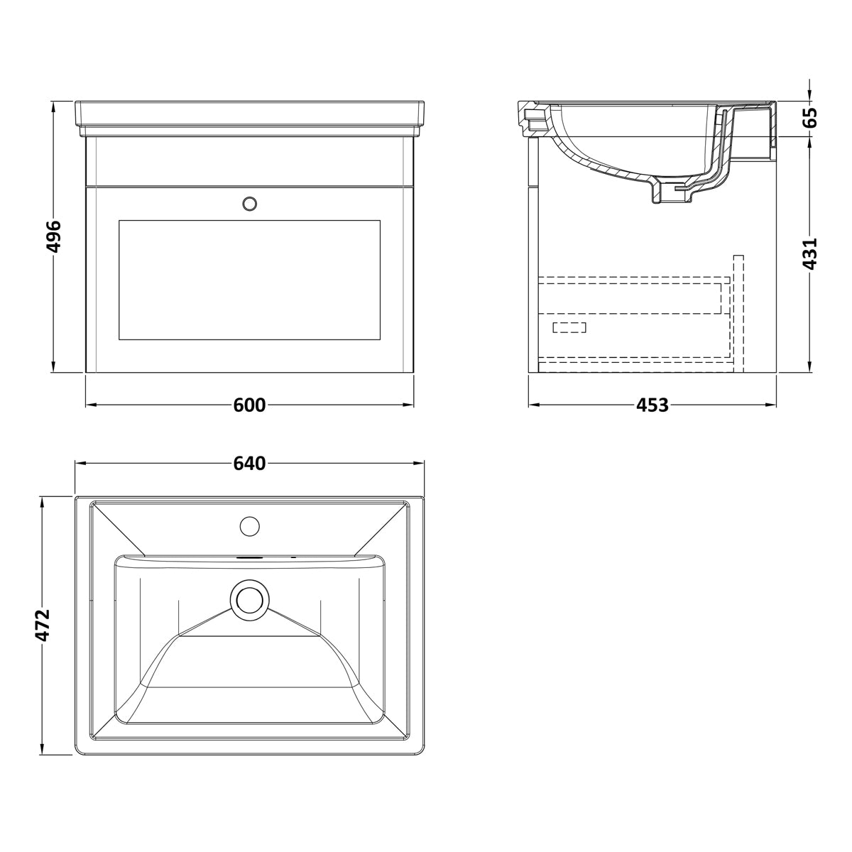 Fairford Laurel 600mm Wall Hung Satin Green Vanity Unit - 1 Tap Hole