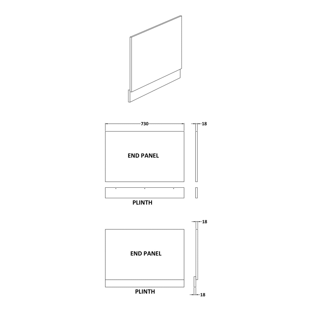 Fairford MDF Grey Avola End Panel with Plinth, 750mm